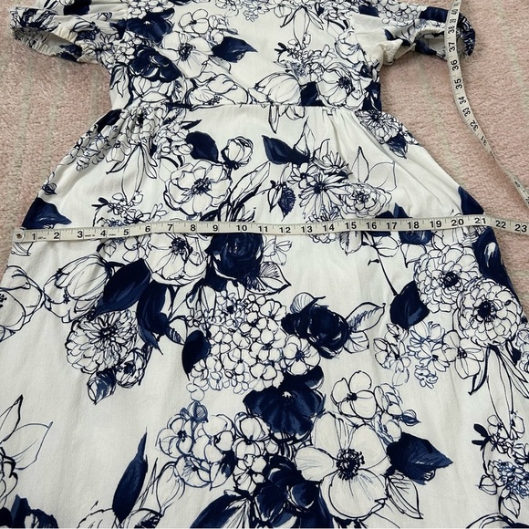 Vintage 70's Floral Blue White Maxi Dress Puff Sleeve Empire Waist Size 4/6 - Picture 5 of 16